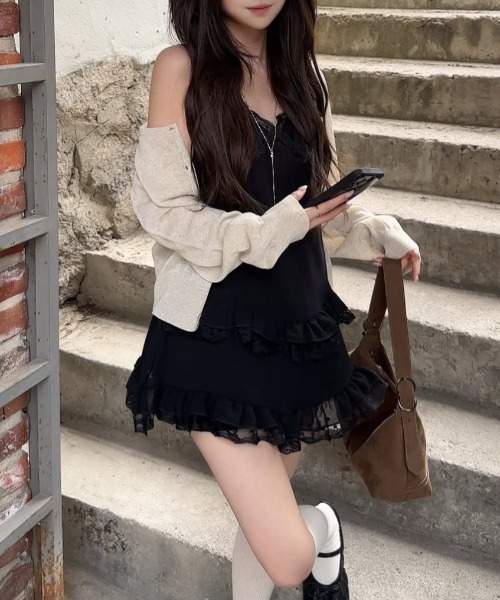 yuue' ( wear )(ユーイ)の「レースフリルティアードミニワンピース(ワンピース・レディース・ブラック/ホワイト・FREE)」の19枚目の写真
