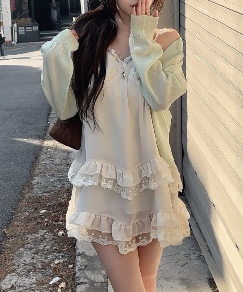 yuue' ( wear )(ユーイ)の「レースフリルティアードミニワンピース(ワンピース・レディース・ブラック/ホワイト・FREE)」の6枚目の写真