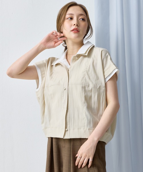 en CAnAF（エンカナフ）の「【こなれて見えるレイヤード風】リネンライク レイヤードコクーンシャツ（シャツ/ブラウス・レディース・ブラウン/グレー系その他/アイボリー/ブラック・フリー）」の7枚目の写真