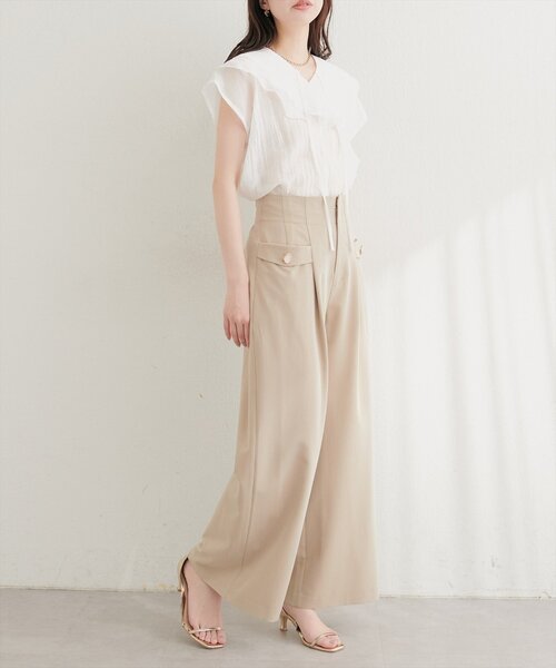 natural couture(ナチュラルクチュール)の「シアーワッシャーフリルブラウス(シャツ/ブラウス・レディース・ブルー/オフホワイト/イエロー/ブラック・FREE)」の8枚目の写真