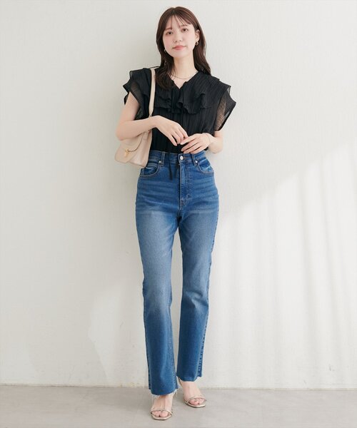 natural couture(ナチュラルクチュール)の「シアーワッシャーフリルブラウス(シャツ/ブラウス・レディース・ブルー/オフホワイト/イエロー/ブラック・FREE)」の12枚目の写真