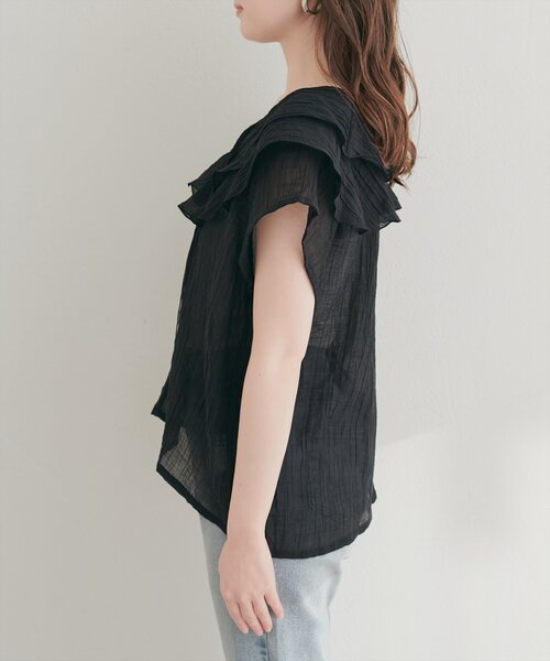 natural couture(ナチュラルクチュール)の「シアーワッシャーフリルブラウス(シャツ/ブラウス・レディース・ブルー/オフホワイト/イエロー/ブラック・FREE)」の14枚目の写真