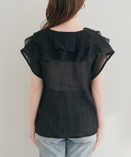 natural couture(ナチュラルクチュール)の「シアーワッシャーフリルブラウス(シャツ/ブラウス・レディース・ブルー/オフホワイト/イエロー/ブラック・FREE)」の15枚目の写真
