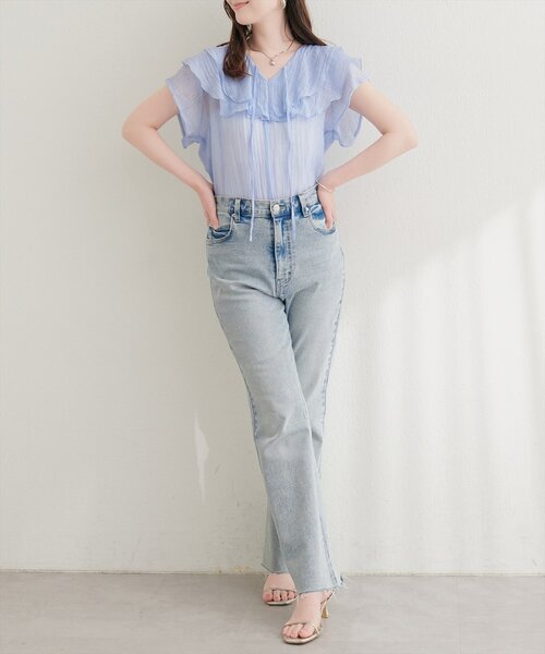 natural couture(ナチュラルクチュール)の「シアーワッシャーフリルブラウス(シャツ/ブラウス・レディース・ブルー/オフホワイト/イエロー/ブラック・FREE)」の21枚目の写真
