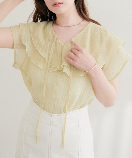 natural couture(ナチュラルクチュール)の「シアーワッシャーフリルブラウス(シャツ/ブラウス・レディース・ブルー/オフホワイト/イエロー/ブラック・FREE)」の22枚目の写真