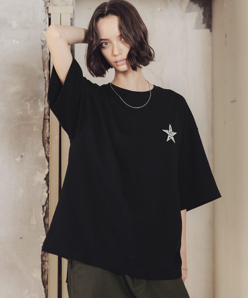 ROCHEM（ローシェン）の「ルーズシルエットスターロゴ刺繍Tシャツ（Tシャツ/カットソー・メンズ・ブラック/チャコール/ホワイト・M/S/XS/L）」の12枚目の写真
