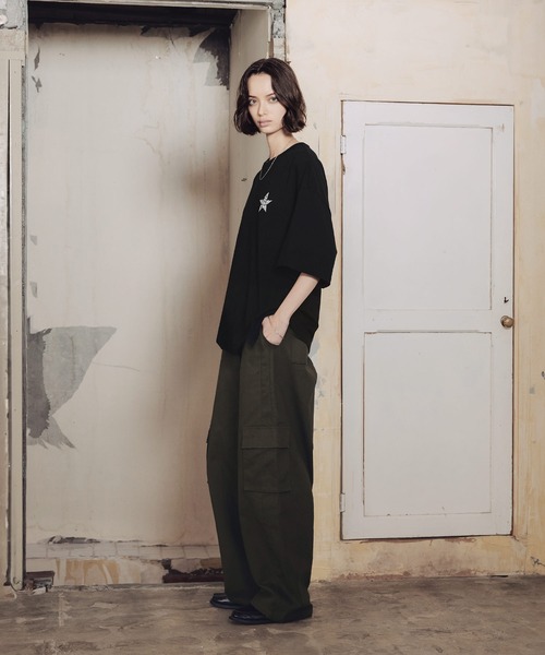 ROCHEM（ローシェン）の「ルーズシルエットスターロゴ刺繍Tシャツ（Tシャツ/カットソー・メンズ・ブラック/チャコール/ホワイト・M/S/XS/L）」の17枚目の写真
