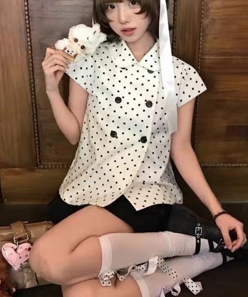 Retrodot double button blouse — блуза с набивным узором