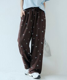 【セットアップ対応】フラワー刺繍イージーワイドパンツ