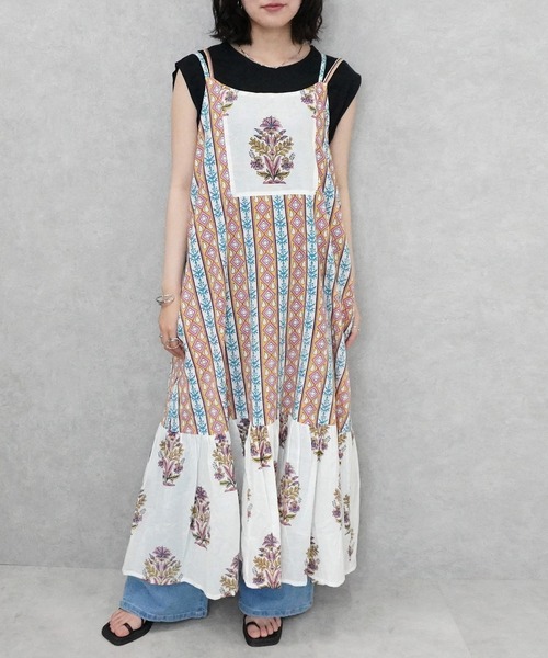 SELECT LEVERY(セレクトリベリー)の「ポケット付き 綿100% ボタニカル柄キャミワンピース(ワンピース・レディース・イエロー/ホワイト/ブルー・FREE)」の6枚目の写真