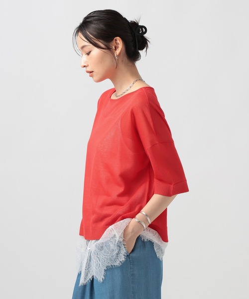 BAYFLOW（ベイフロー）の「レースインナー付きニットプルオーバー（ニット/セーター・レディース・レッド/チャコール/ライトグリーン/シルバーグレー・FREE）」の8枚目の写真