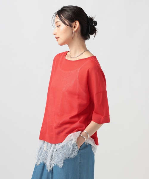 BAYFLOW（ベイフロー）の「レースインナー付きニットプルオーバー（ニット/セーター・レディース・レッド/チャコール/ライトグリーン/シルバーグレー・FREE）」の9枚目の写真
