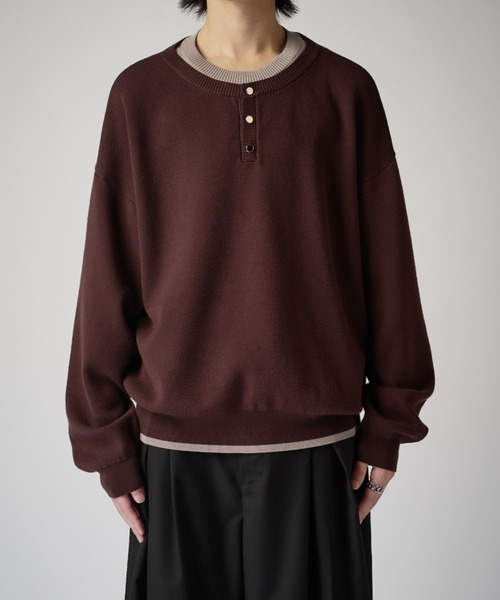 Lui's(ルイス)の「レイヤードヘンリーネックニット(ニット/セーター・メンズ・ブラウン/ブラック/チャコールグレー・S/M)」の19枚目の写真