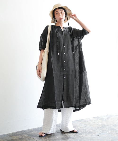 solamonat poche(ソラモナポッシェ)の「ラミーギャザーワンピース(チュニック・レディース・ブラック・2)」の1枚目の写真