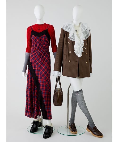 FURFUR(ファーファー)の「2WAYフリルカフスダブルブレストジャケット(テーラードジャケット・レディース・ネイビー/チェック・F)」の6枚目の写真