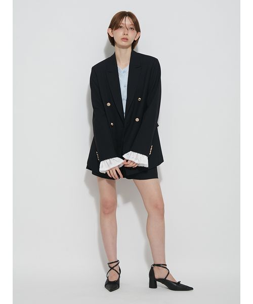 FURFUR(ファーファー)の「2WAYフリルカフスダブルブレストジャケット(テーラードジャケット・レディース・ネイビー/チェック・F)」の12枚目の写真