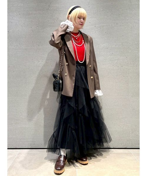 FURFUR(ファーファー)の「2WAYフリルカフスダブルブレストジャケット(テーラードジャケット・レディース・ネイビー/チェック・F)」の14枚目の写真