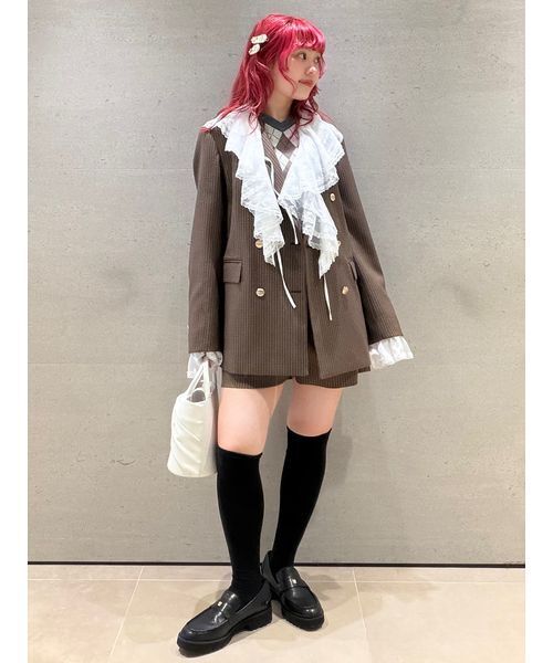 FURFUR(ファーファー)の「2WAYフリルカフスダブルブレストジャケット(テーラードジャケット・レディース・ネイビー/チェック・F)」の15枚目の写真