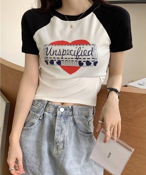CANVAS+(キャンバスプラス)の「【CANVAS+】ハートグラフィックラグランTシャツ(Tシャツ/カットソー・レディース・ホワイト/グレー・M)」の2枚目の写真
