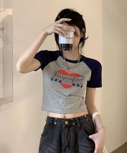 CANVAS+(キャンバスプラス)の「【CANVAS+】ハートグラフィックラグランTシャツ(Tシャツ/カットソー・レディース・ホワイト/グレー・M)」の21枚目の写真