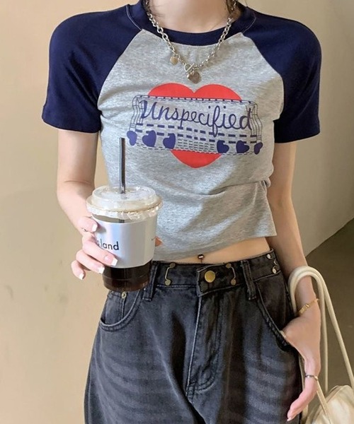 CANVAS+(キャンバスプラス)の「【CANVAS+】ハートグラフィックラグランTシャツ(Tシャツ/カットソー・レディース・ホワイト/グレー・M)」の22枚目の写真