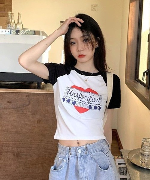 CANVAS+(キャンバスプラス)の「【CANVAS+】ハートグラフィックラグランTシャツ(Tシャツ/カットソー・レディース・ホワイト/グレー・M)」の3枚目の写真