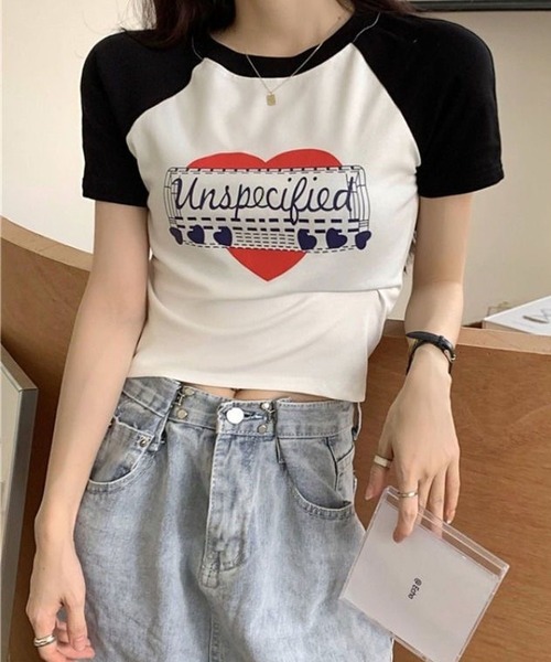 CANVAS+(キャンバスプラス)の「【CANVAS+】ハートグラフィックラグランTシャツ(Tシャツ/カットソー・レディース・ホワイト/グレー・M)」の4枚目の写真