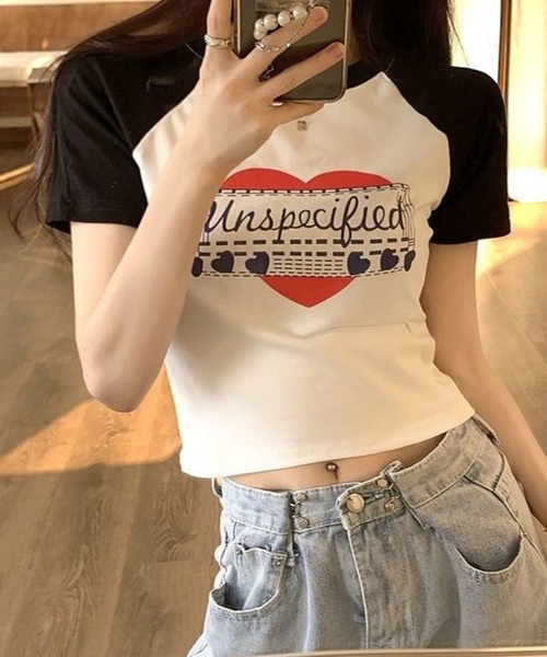 CANVAS+(キャンバスプラス)の「【CANVAS+】ハートグラフィックラグランTシャツ(Tシャツ/カットソー・レディース・ホワイト/グレー・M)」の6枚目の写真
