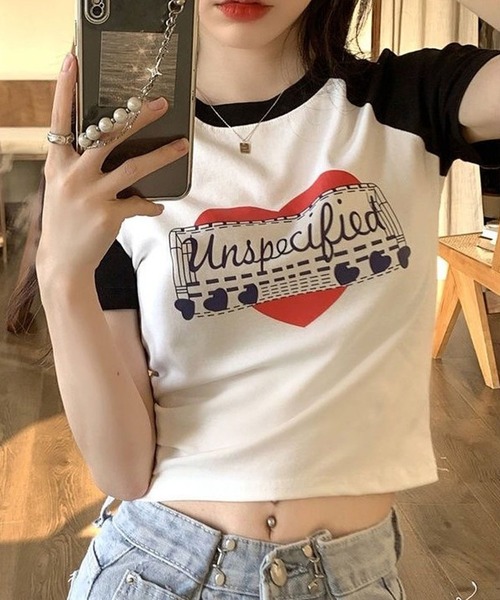 CANVAS+(キャンバスプラス)の「【CANVAS+】ハートグラフィックラグランTシャツ(Tシャツ/カットソー・レディース・ホワイト/グレー・M)」の7枚目の写真
