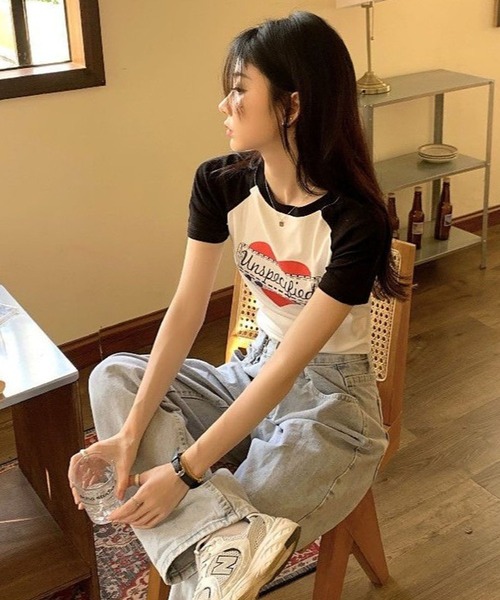CANVAS+(キャンバスプラス)の「【CANVAS+】ハートグラフィックラグランTシャツ(Tシャツ/カットソー・レディース・ホワイト/グレー・M)」の18枚目の写真