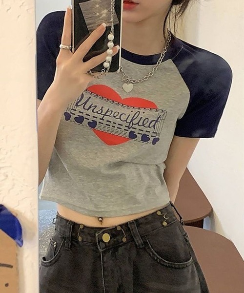 CANVAS+(キャンバスプラス)の「【CANVAS+】ハートグラフィックラグランTシャツ(Tシャツ/カットソー・レディース・ホワイト/グレー・M)」の10枚目の写真