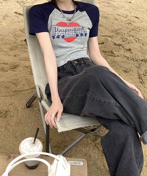 CANVAS+(キャンバスプラス)の「【CANVAS+】ハートグラフィックラグランTシャツ(Tシャツ/カットソー・レディース・ホワイト/グレー・M)」の12枚目の写真