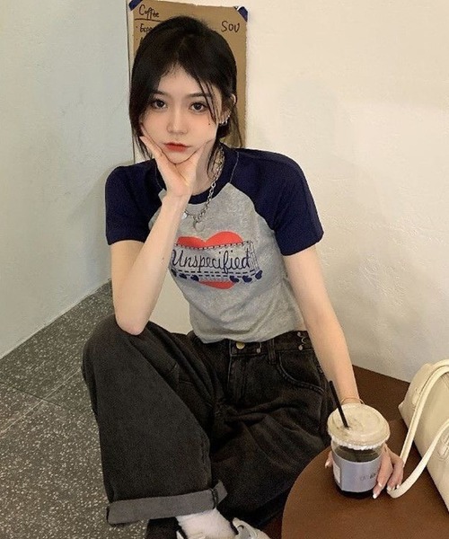 CANVAS+(キャンバスプラス)の「【CANVAS+】ハートグラフィックラグランTシャツ(Tシャツ/カットソー・レディース・ホワイト/グレー・M)」の8枚目の写真