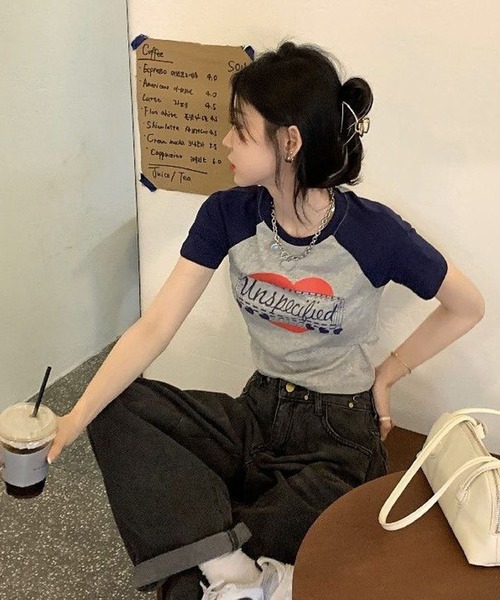 CANVAS+(キャンバスプラス)の「【CANVAS+】ハートグラフィックラグランTシャツ(Tシャツ/カットソー・レディース・ホワイト/グレー・M)」の9枚目の写真