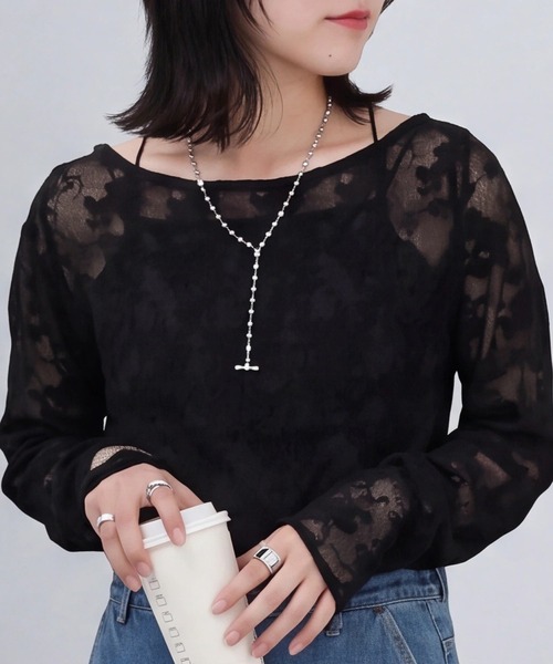 SELECT LEVERY（セレクトリベリー）の「ウェーブレースプルオーバー（Tシャツ/カットソー・レディース・ブラック/キナリ・FREE）」の11枚目の写真