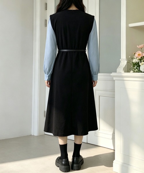 &soiree(アンドソワレ)の「バイカラーレイヤード風長袖ワンピース(ワンピース・レディース・ブラック・X-LARGE/LARGE/MEDIUM)」の4枚目の写真