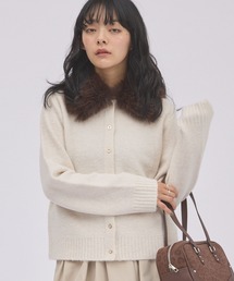 ファー付き2WAYポロニットカーディガン