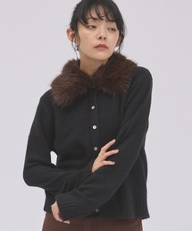 ファー付き2WAYポロニットカーディガン