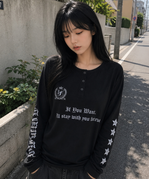IFYOUWANT(イフユーウォント)の「ステイフォーエバー ヘンリーロングスリーブ ブラック(Tシャツ/カットソー・レディース・その他・FREE)」の1枚目の写真