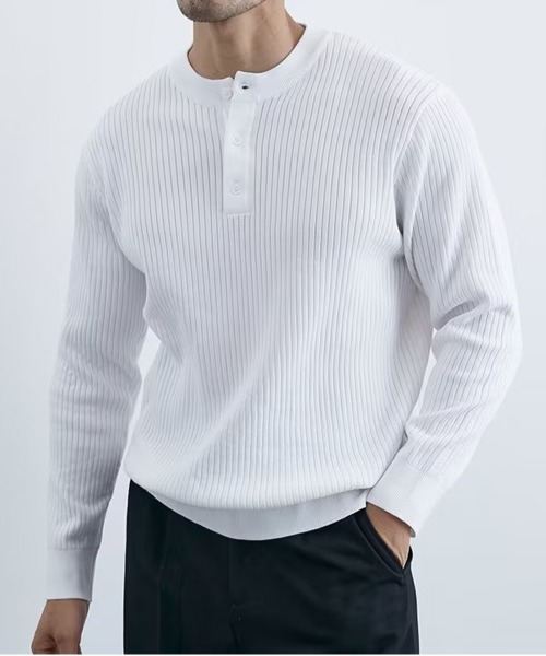 NEW GENTLEMAN(ニュージェントルマン)の「マグワイヤ ヘンリーネック ニット(ニット/セーター・メンズ・ホワイト/ブラック/ベージュ/グリーン・M/L/XL)」の6枚目の写真