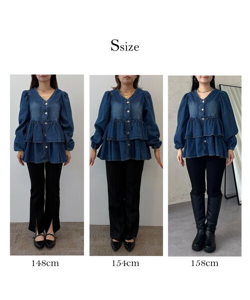prose verse(プロズヴェール)の「ダブルフリルデニムペプラムブラウス(シャツ/ブラウス・レディース・ブルー・LARGE/MEDIUM/SMALL)」の2枚目の写真