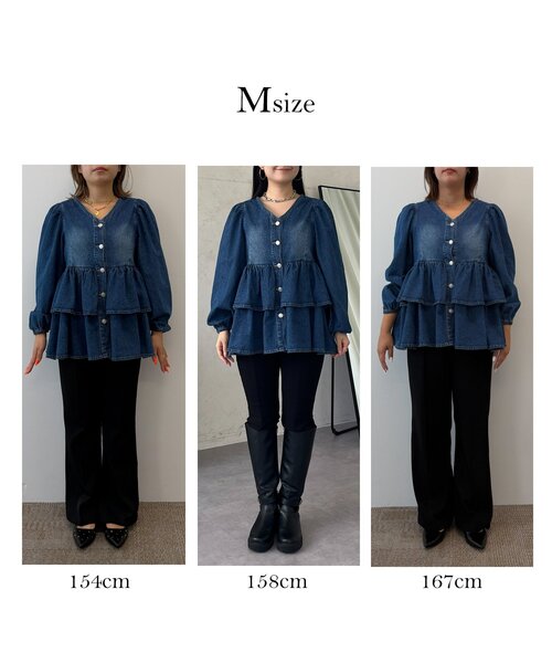 prose verse(プロズヴェール)の「ダブルフリルデニムペプラムブラウス(シャツ/ブラウス・レディース・ブルー・LARGE/MEDIUM/SMALL)」の3枚目の写真