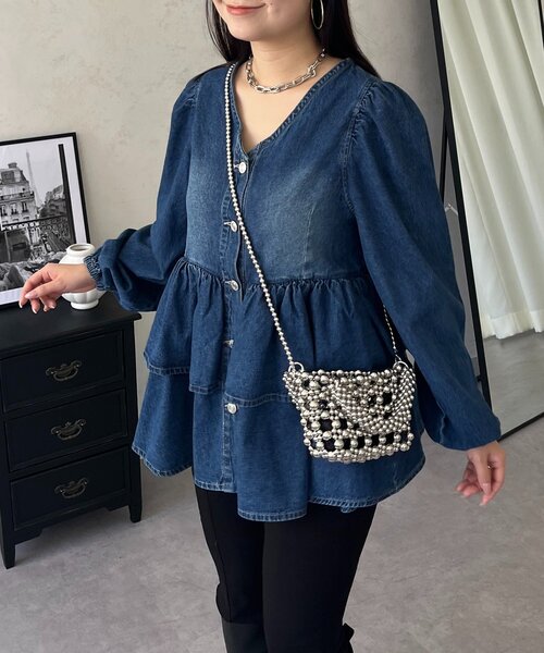 prose verse(プロズヴェール)の「ダブルフリルデニムペプラムブラウス(シャツ/ブラウス・レディース・ブルー・LARGE/MEDIUM/SMALL)」の7枚目の写真