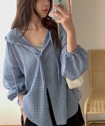 フード付きチェック柄シャツ