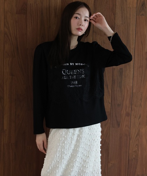 J by blue(ジェイバイブルー)の「ロングスリーブレースドッキングロゴTシャツ(Tシャツ/カットソー・レディース・ホワイト/ブラック・MEDIUM)」の8枚目の写真