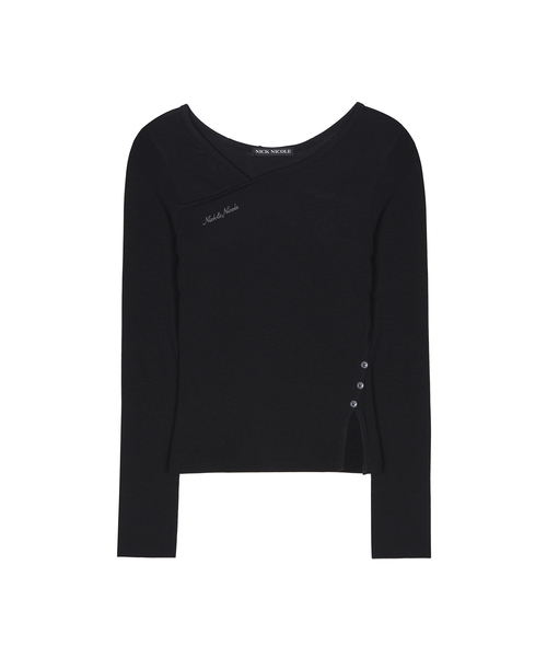 NICK&NICOLE(ニックアンドニコール)の「サイドスリットボタンリブトップ ブラック(Tシャツ/カットソー・レディース・ブラック・MEDIUM/LARGE)」の1枚目の写真