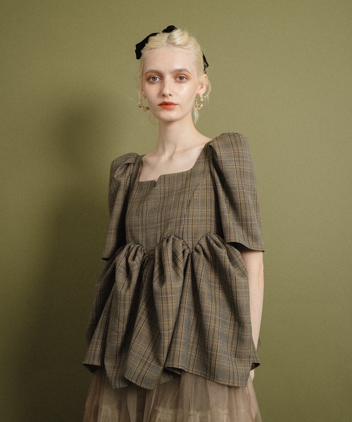 et.UNiVER(エトユニベール)の「check tulle Dress(ドレス・レディース・グリーン/ベージュ/ブラウン・SMALL/MEDIUM/LARGE)」の3枚目の写真