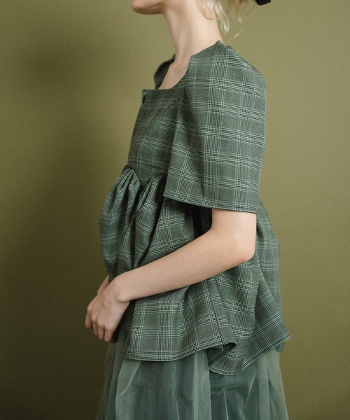 et.UNiVER(エトユニベール)の「check tulle Dress(ドレス・レディース・グリーン/ベージュ/ブラウン・SMALL/MEDIUM/LARGE)」の5枚目の写真