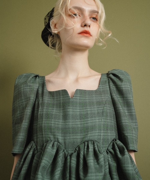 et.UNiVER(エトユニベール)の「check tulle Dress(ドレス・レディース・グリーン/ベージュ/ブラウン・SMALL/MEDIUM/LARGE)」の15枚目の写真