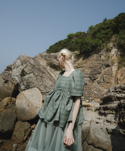 et.UNiVER(エトユニベール)の「check tulle Dress(ドレス・レディース・グリーン/ベージュ/ブラウン・SMALL/MEDIUM/LARGE)」の21枚目の写真